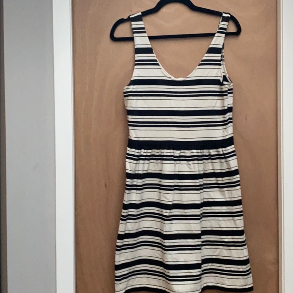 JCrew navy/cream striped dress w buttons in back - Picture 2 of 7